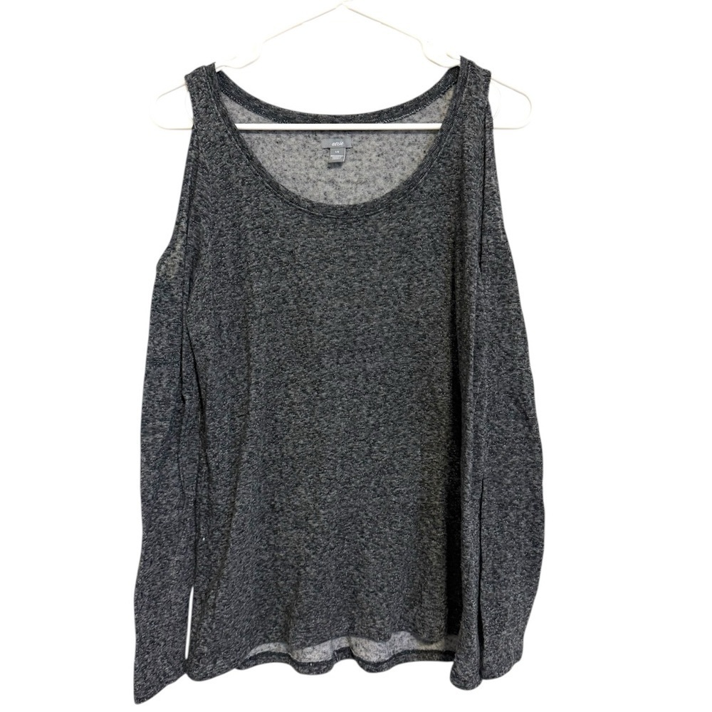 2/$15 Aerie - Heathered Charcoal Cold Shoulder Long Sleeve Top Size L